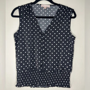 Philosophy V-neck Black and White Polka Dot Sleeveless top Smocked Waist sz XS